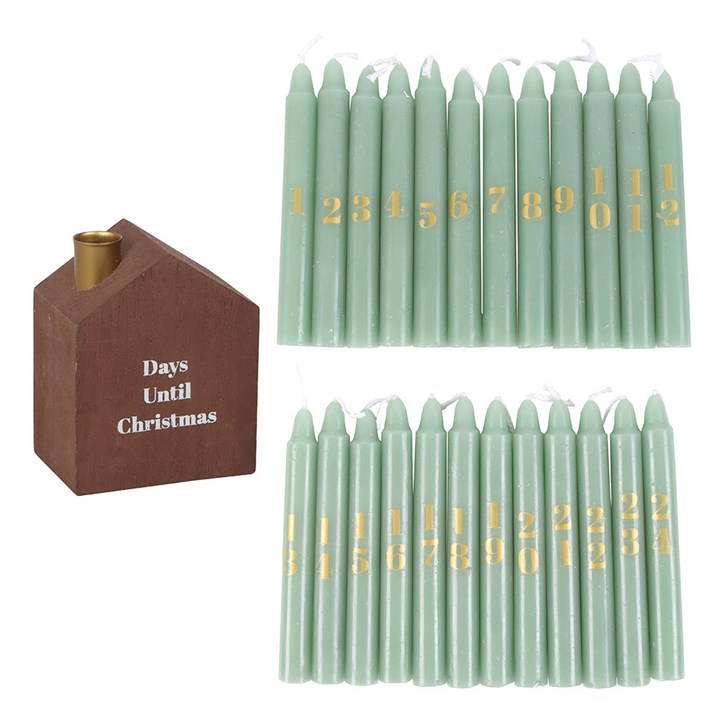 Set of 24 Mini Advent Candles with Holder