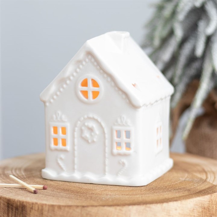 White Gingerbread House Tealight Holder