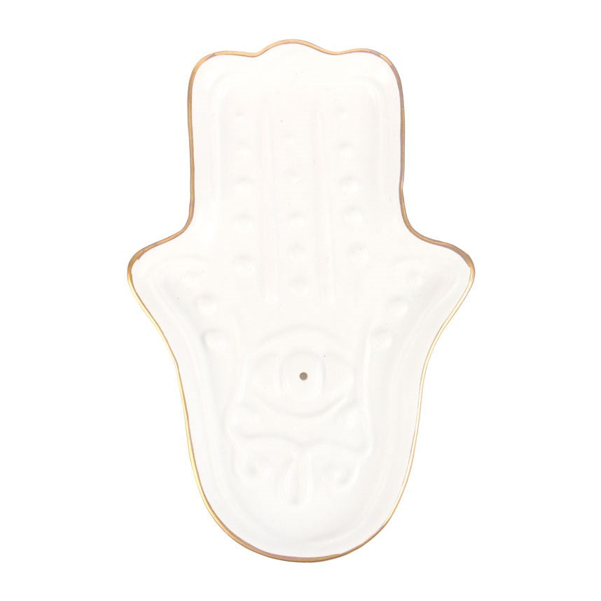 White Hamsa Hand Incense Stick Holder