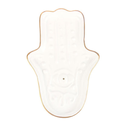 White Hamsa Hand Incense Stick Holder