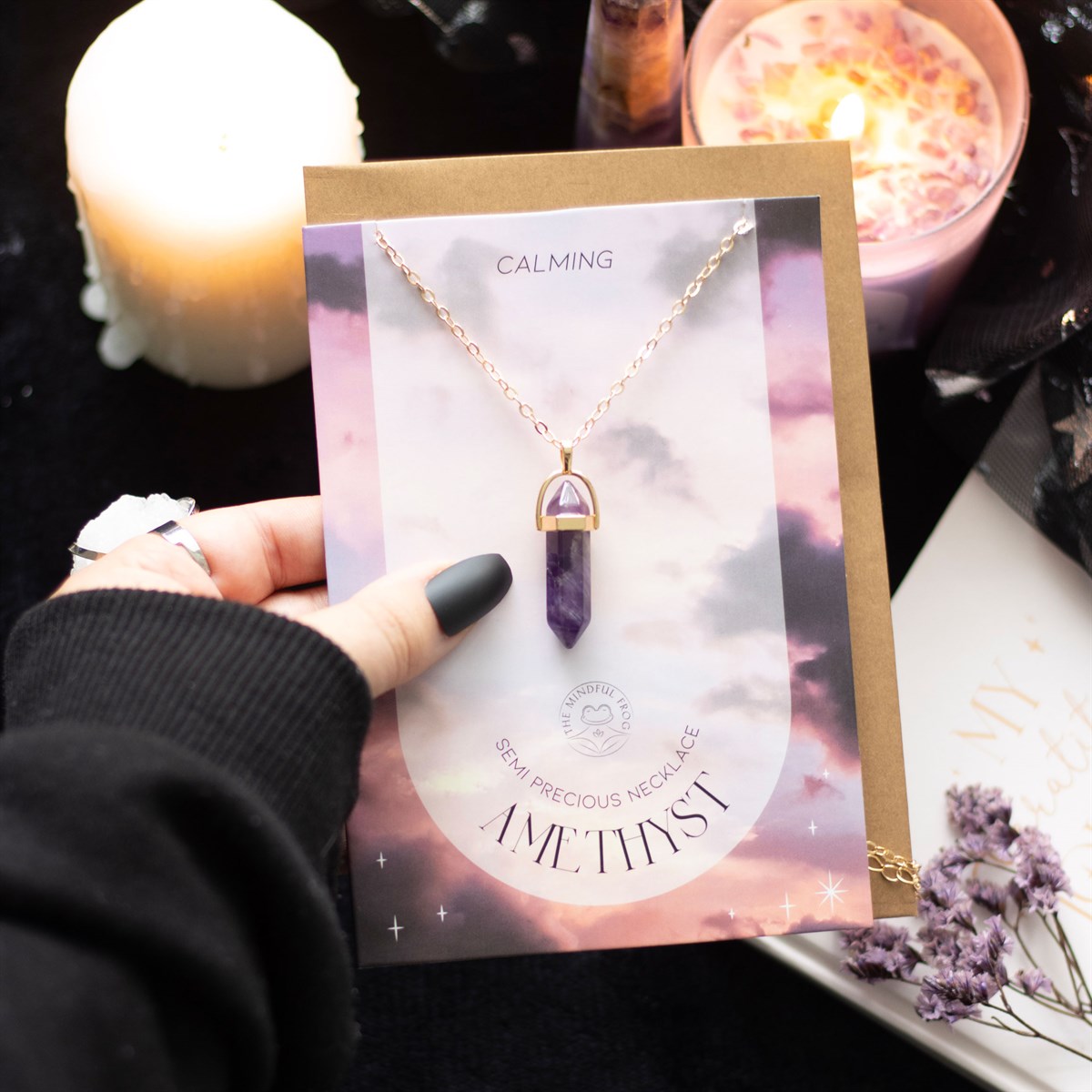 Amethyst Crystal Necklace With Greeting Card