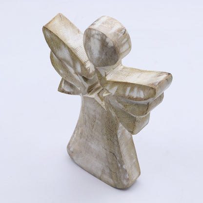 Mango Wood Angel - Whitewash with Star Cut Out