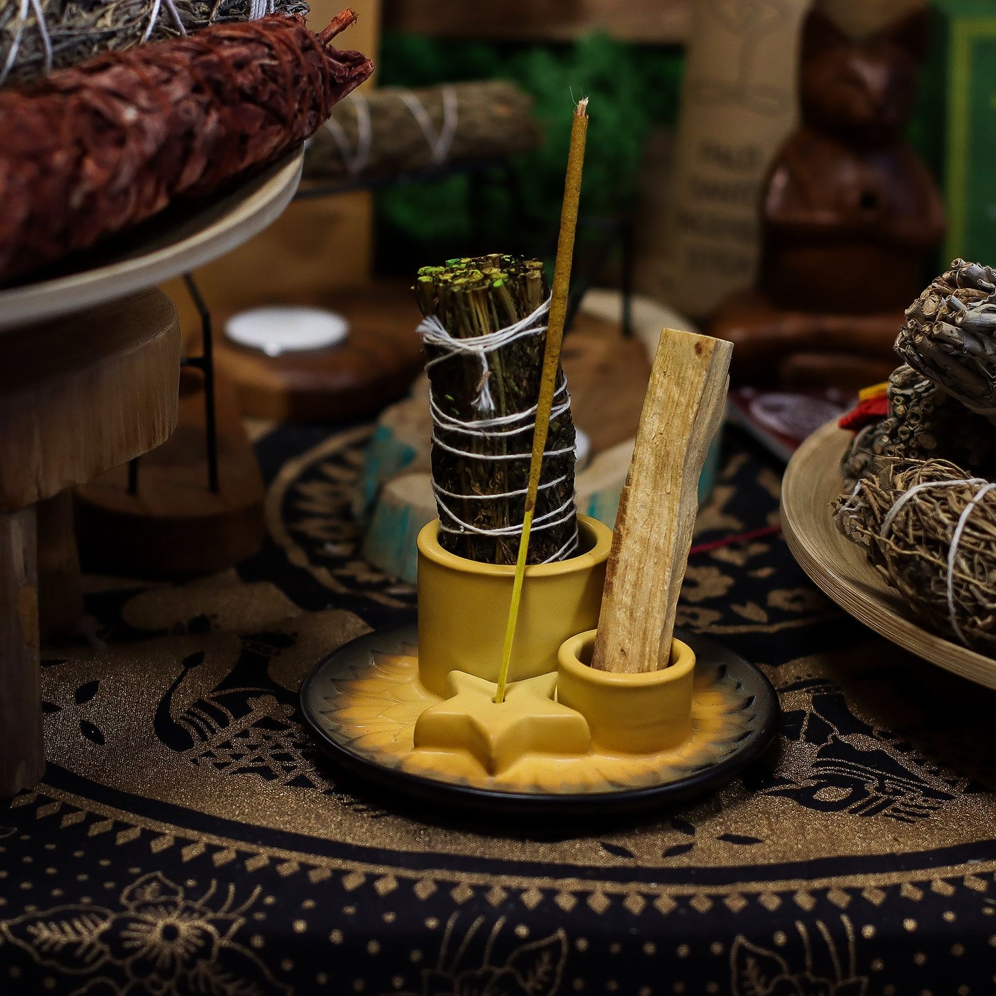 Palo Santo Stick & Smudge Holder - Mandala - Sand & Grey