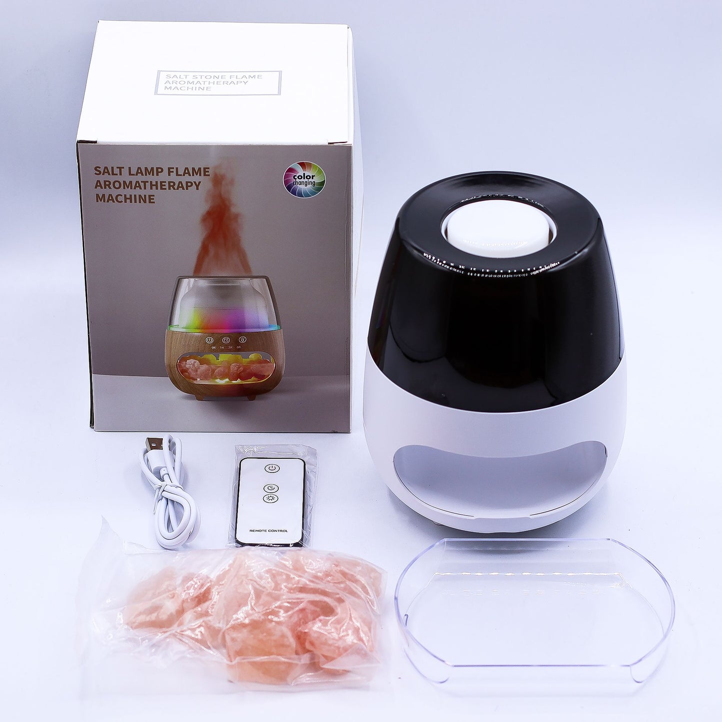 Salt Stone Flame Effect Aroma Diffuser  - White USB - Colour Change and Timer