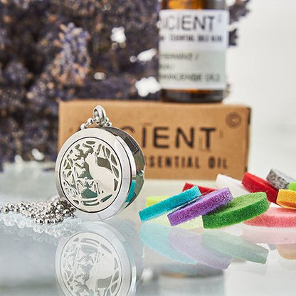 Aromatherapy Diffuser Necklace - Cat and Flowers 25mm