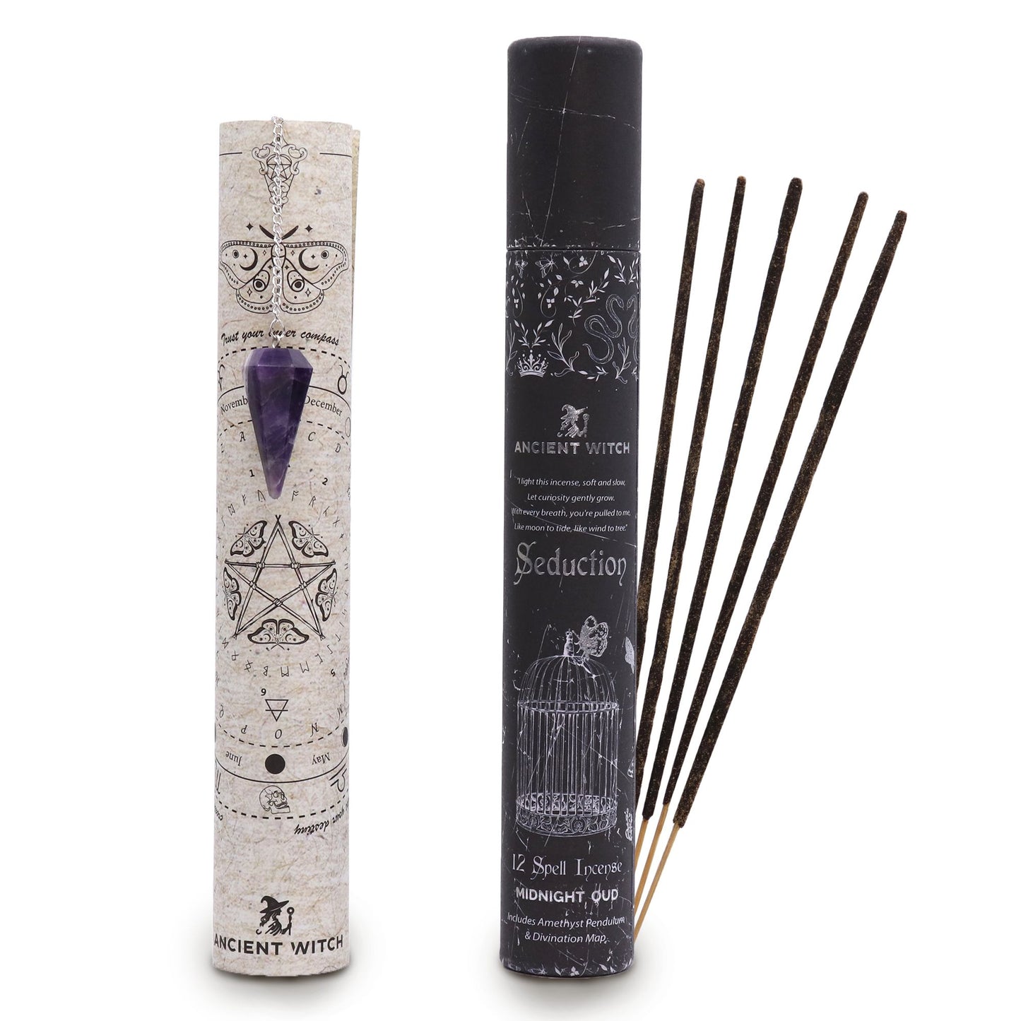 Ancient Witch Spell Incense - Seduction - Amethyst Pendulum